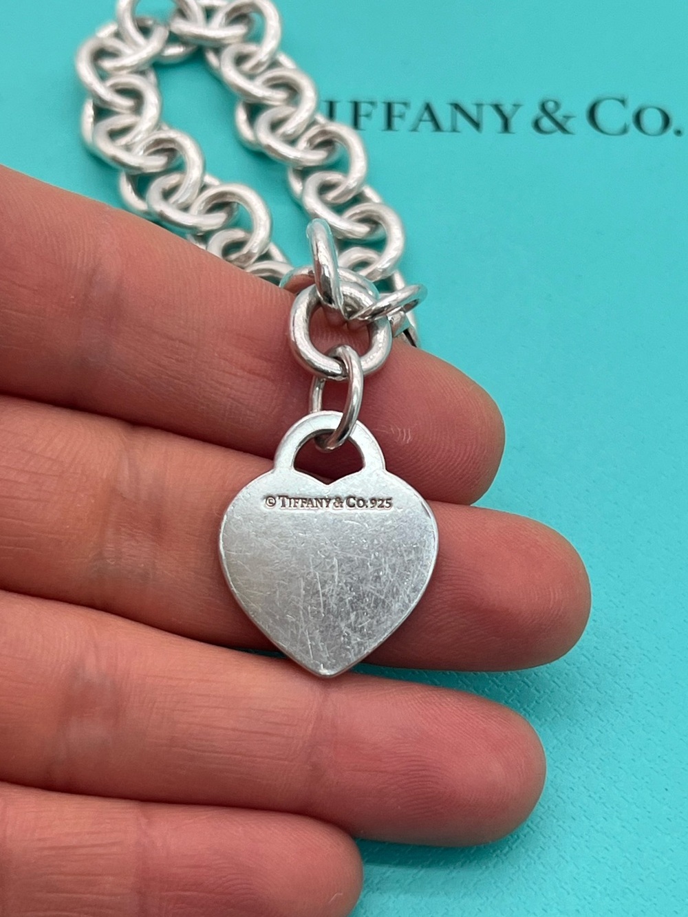 🔴Authentic TIFFANY & CO Sterling Silver RTT Heart Tag Charm Link Bracelet🔴 - Picture 8 of 10